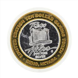 .999 Silver Reno Hilton $10 Casino Gaming Token Limited Edition