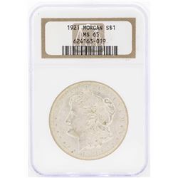 1921 $1 Morgan Silver Dollar Coin NGC MS65