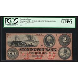 1800's $2 Stonington Bank Obsolete Note PCGS Very Choice New 64PPQ
