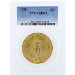1925 $20 St. Gaudens Double Eagle Gold Coin PCGS MS65