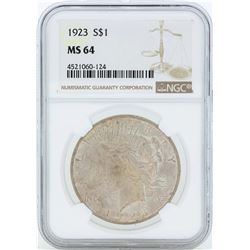 1923 $1 Peace Silver Dollar Coin NGC MS64