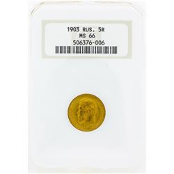 1903 Russia 5 Roubles Gold Coin NGC MS66