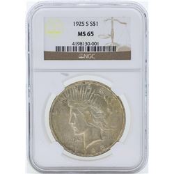 1925-S $1 Peace Silver Dollar Coin NGC MS65