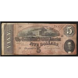 1864 $5 The Confederate States of America Note