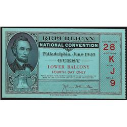 June 1940 Republican National Convention Philadelphia Ticket
