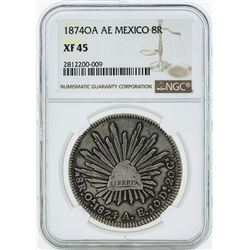 1874OA AE Mexico 8 Reales Coin NGC XF45