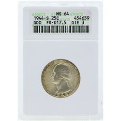 1944-S Washington Silver Quarter Coin ANACS MS64