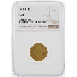 1874 $3 Princess Head Gold Coin NGC G4