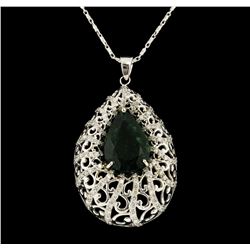 14KT White Gold 9.07ct Emerald and Diamond Pendant with Chain