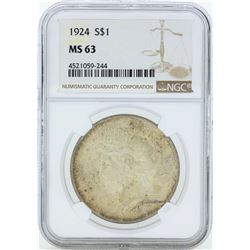 1924 $1 Peace Silver Dollar Coin NGC MS63