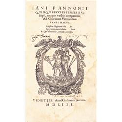 Jan[us] Pannoni[us]: Ad Guarinum Veronensem panegyricus. Eiusdem Elegiarum liber. Et Epigrammatum…