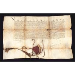 I. Miksa király [élt: 1527-1576] és császár [császárként II. Miksa] 1573. április 17-én kelt lati…