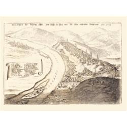 Prospect der Vestung Ofen, wie solche zu sehen von Alt Ofen wehrender Belägerung, Anno 1684. Buda…