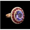 Image 1 : 14KT Rose Gold 6.61 ctw Tanzanite, Ruby and Diamond Ring