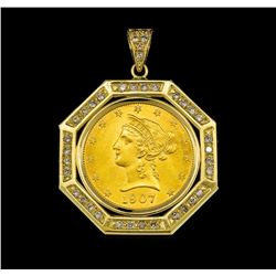 1.00 ctw Diamond Coin Pendant - 14KT Yellow Gold