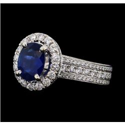 1.80 ctw Sapphire and Diamond Ring - 18KT White Gold