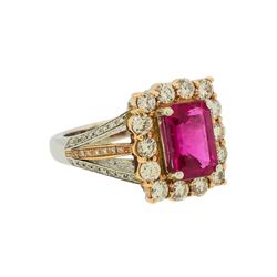 2.77 ctw Rubellite and Diamond Ring - 14KT Rose and White Gold