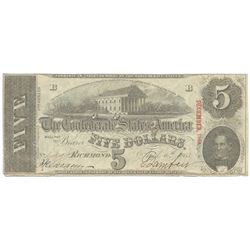 1863 $5 The Confederate States of America Note T-60 CC