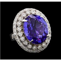 GIA Cert 19.95 ctw Tanzanite and Diamond Ring - 14KT White Gold