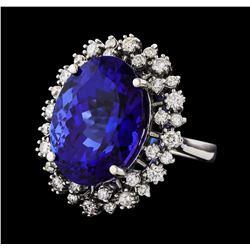 GIA Cert 18.78 ctw Tanzanite and Diamond Ring - 14KT White Gold