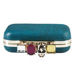 Teal Blue Textured Evening Clutch