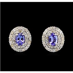 14KT White Gold 1.40 ctw Tanzanite and Diamond Earrings