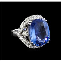 GIA Cert 17.78 ctw Blue Sapphire and Diamond Ring - 14KT White Gold