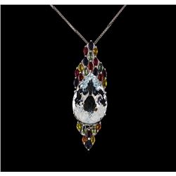 14KT White Gold 23.00 ctw Beryl, Sapphire and Ruby Pendant With Chain