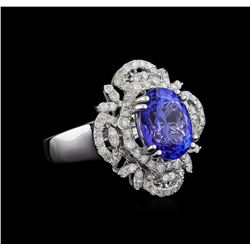 4.07 ctw Tanzanite and Diamond Ring - 14KT White Gold