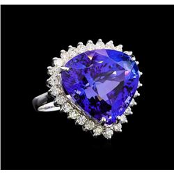 GIA Cert 28.94 ctw Tanzanite and Diamond Ring - 14KT White Gold