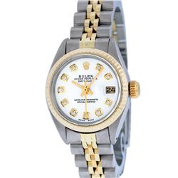 Rolex Ladies Two Tone Mother Of Pearl Diamond Datejust Wristwatch