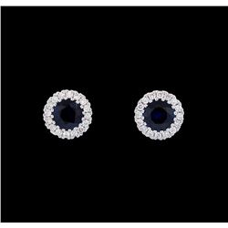 2.80 ctw Blue Sapphire and Diamond Earrings - 14KT White Gold