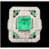 Image 2 : 3.50 ctw Emerald and Diamond Ring - Platinum