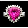 Image 2 : 7.50 ctw Pink Tourmaline and Diamond Ring - 14KT White Gold