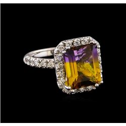 4.87 ctw Ametrine and Diamond Ring - 14KT White Gold