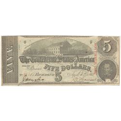 1863 $5 The Confederate States of America Note T-60 CC