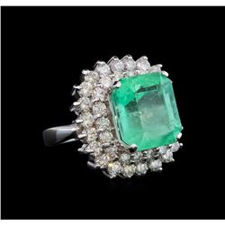 GIA Cert 8.77 ctw Emerald and Diamond Ring - 14KT White Gold