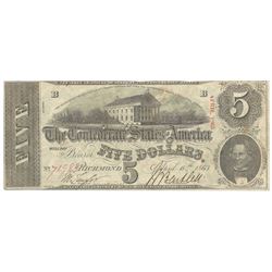 1863 $5 The Confederate States of America Note T-60 CC