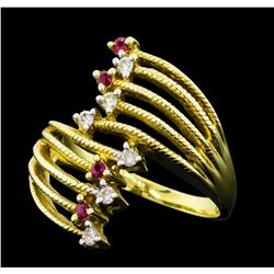 0.15 ctw Diamond and Ruby Bypass Ring - 14KT Yellow Gold