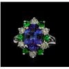 Image 2 : 3.90 ctw Tanzanite, Tsavorite and Diamond Ring - 14KT White Gold