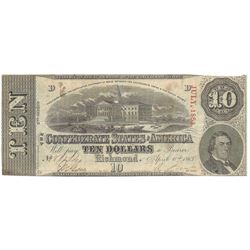 1863 $10 The Confederate States of America Note T-59 CC