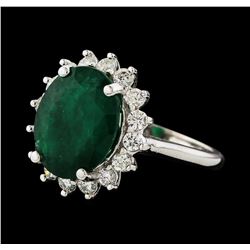 5.55 ctw Emerald and Diamond Ring - 14KT White Gold