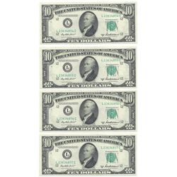 (4)Consecutive 1950-B $10 Federal Reserve Notes