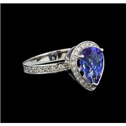 2.90 ctw Tanzanite and Diamond Ring - 14KT White Gold