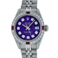 Rolex Stainless Steel Purple Diamond and Ruby DateJust Ladies Watch