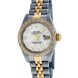 Rolex Ladies Two Tone Silver VS Diamond Datejust Wristwatch