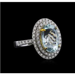 14KT Two-Tone Gold 5.13 ctw Aquamarine and Diamond Ring