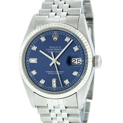 Rolex Mens Stainless Steel Blue Diamond And White Gold Beadset Datejust Wristwat