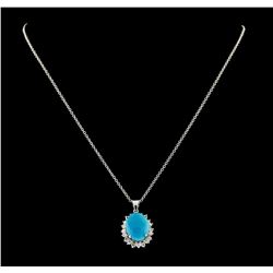 5.46 ctw Turquoise and Diamond Pendant With Chain - 14KT White Gold