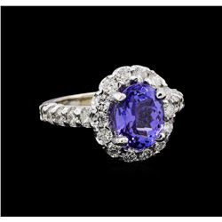 3.48 ctw Tanzanite and Diamond Ring - 14KT White Gold